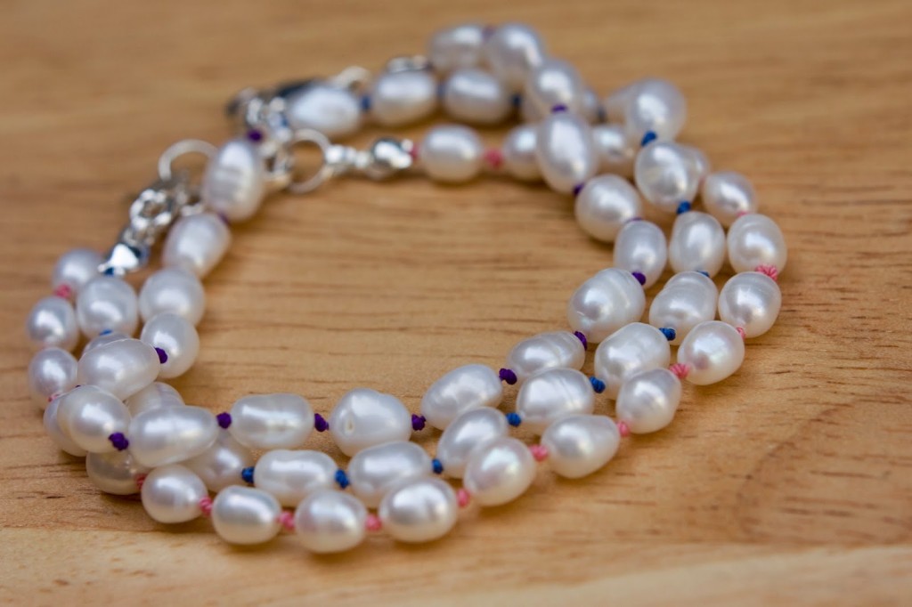 Pearl hand knotted colourful bracelets by EmmaRuthJones