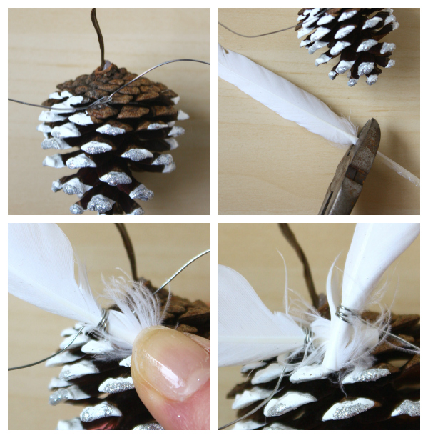 Pine Cone and Feather Christmas Decorations