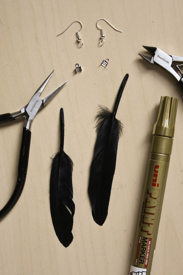 DIY Halloween Feather Earrings Tutorial by Make and Fable