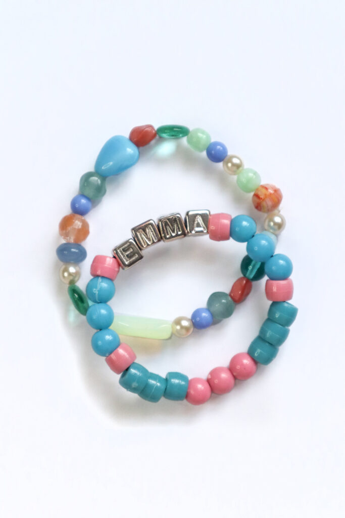 How to make a beaded bracelet -two beaded bracelets on a white background