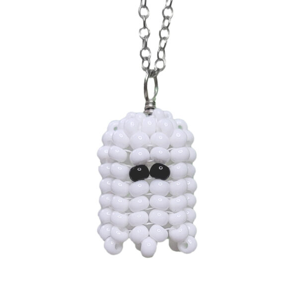Beaded ghost on a plain white background