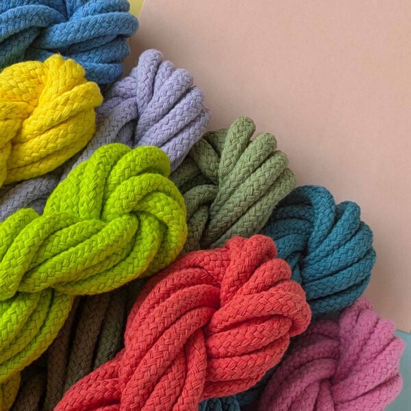 8 bundles of 10mm macrame cord in bright and pastel colours.