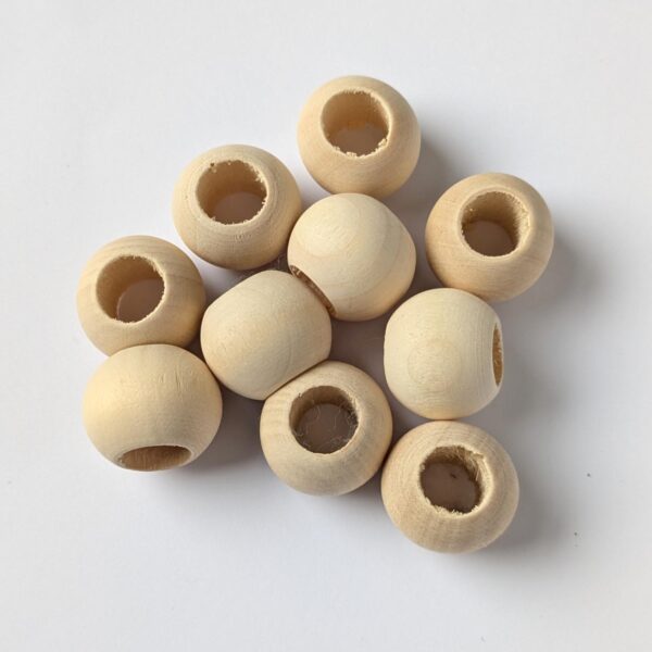 20mm round wooden beads with a large 10mm hole for threading onto macrame cord