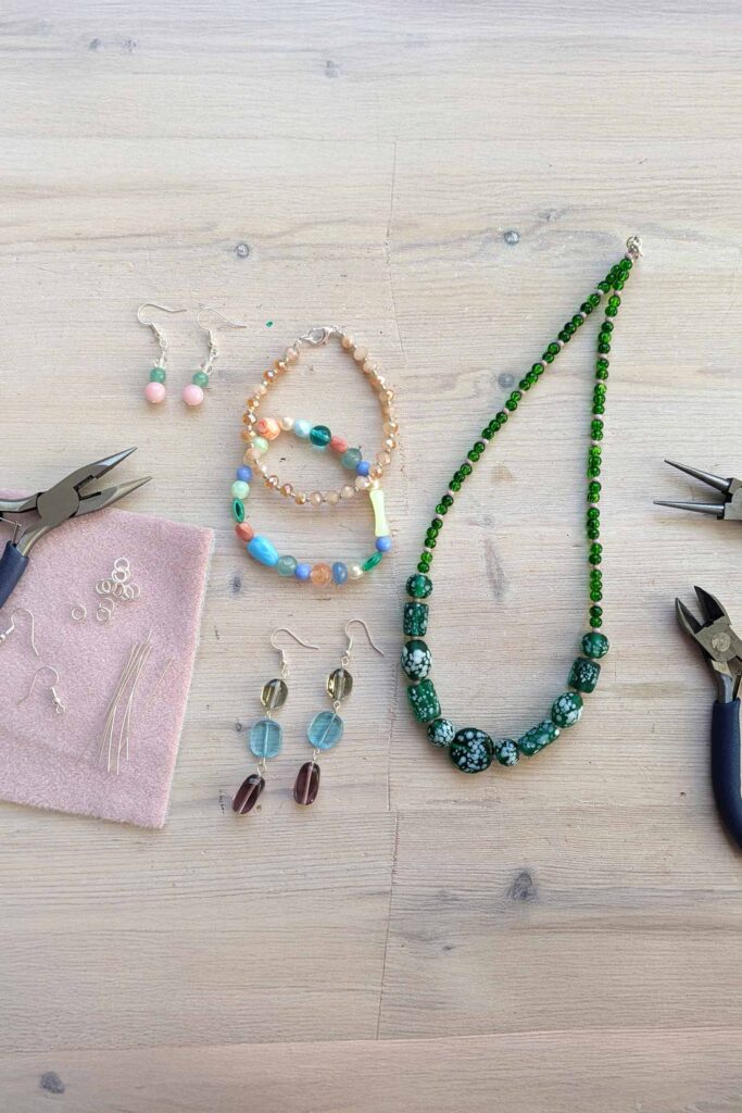 Jewellery Making for Beginners course - beaded necklace, earrings and bracelets with tools
