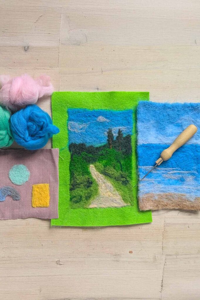 2D Needle Felting Course - needle felt landscape, seascape and abstraact shapes